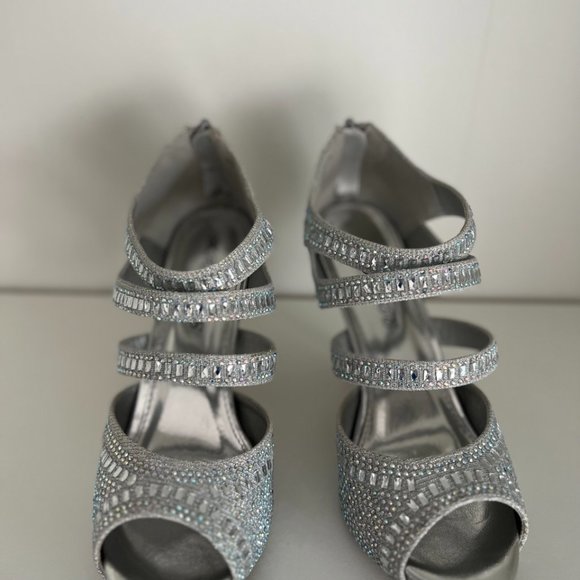 Sparkling Strappy Silver Heels - Picture 7 of 16